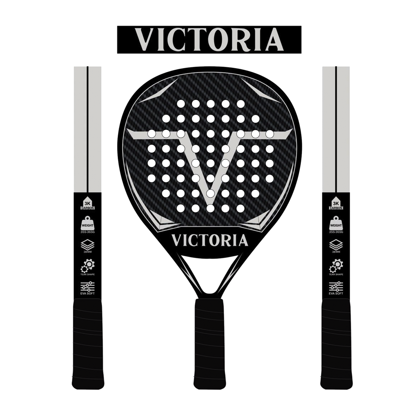 Victoria padel 3K Carbon racket rond/round zwartwit productfoto